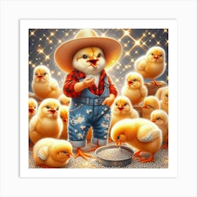 Cute chicks enjoying their meals Art Print