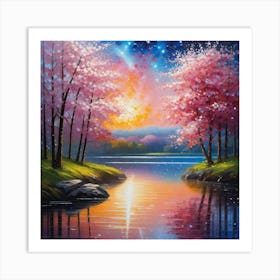 Cherry Blossoms By The Lake 4 Art Print