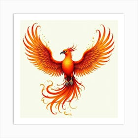 Majestic Phoenix With Fiery Wings, Watercolor 1 Art Print