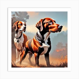Two Dogs In The Woods Art Print