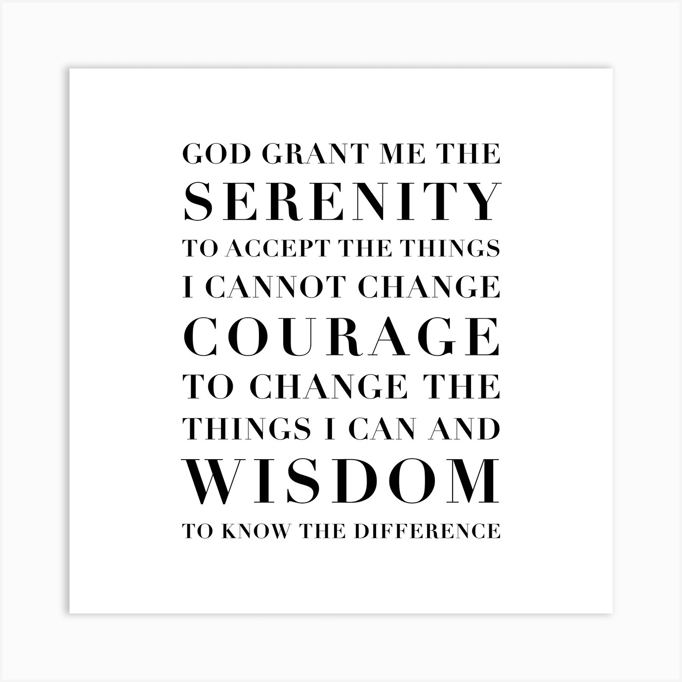 the serenity prayer capitalized square art print by