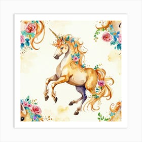 Unicorns And Flowers Art Print