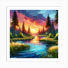 Sunset In The Forest 25 Art Print