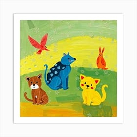 Cats In A Field Art Print