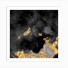 100 Nebulas in Space with Stars Abstract in Black and Gold n.002 Art Print