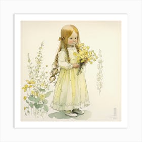 Little Girl With Yellow Flowers Art Print