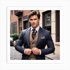 Male Brown Hair Man Brunette Natural Handsome Stylish Confident Charming Masculine Dapper Art Print