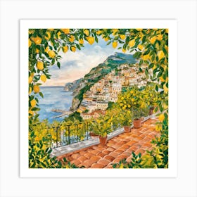 Amalfi View With Lemons Travel Painting Italy 5 Art Print