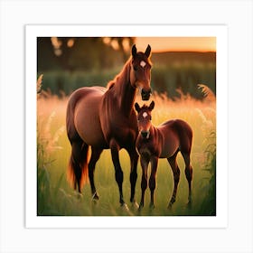 Horse And Foal At Sunset 7 Art Print