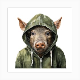 Watercolour Cartoon Warthog In A Hoodie 3 Art Print