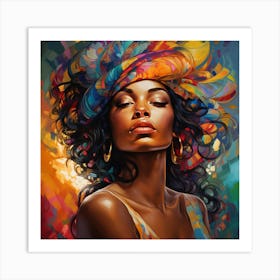 Woman With Colorful Hat Art Print