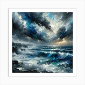 Stormy Sky Over Wild Ocean With Waves, Painting Art Art Print