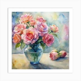 Pink Roses In A Vase 2 Art Print