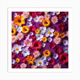 Flowers On A Purple Background 1 Art Print