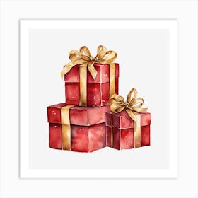 Watercolor Christmas Gift Boxes 3 Art Print