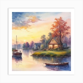 Sunset By The Lake Art Print