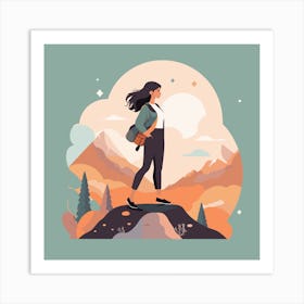 Woman Walking In The Mountains Art Print