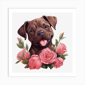 Dog With Roses 10 Art Print