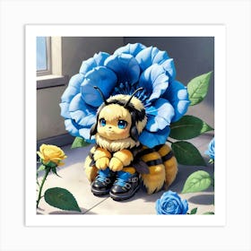 Blue Rose Bee Art Print