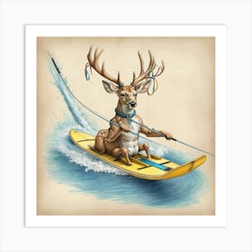 Deer On Surfboard 8 Art Print