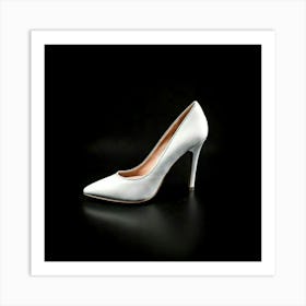 Firefly White, Ladies Shoe, Black Background, Minimalistic, Elegant, Fashion, Stylish, Monochrome, (3) Art Print