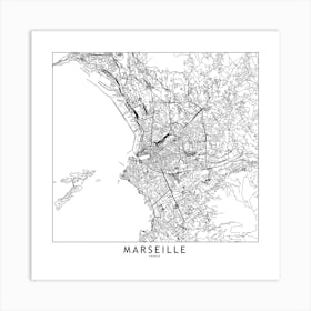 Marseille White Map Square Art Print