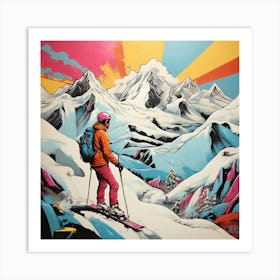 Pop Art graffiti Mountains and skier Art Print