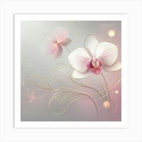 White Orchids On A Pink Background Art Print