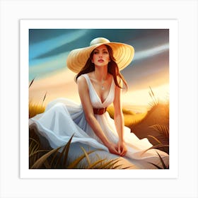 Beautiful Woman In A Hat Art Print