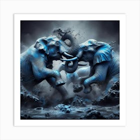 Two Elephants Fighting 2 Art Print