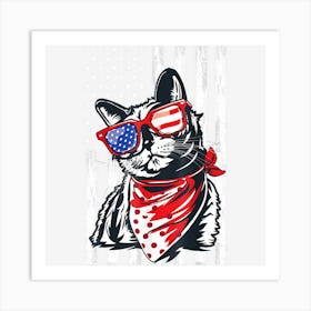 Limited Edition Cat 4th Of July Women Catlover American Flag Art Print