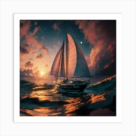 Sailboat At Sunset 2 Art Print