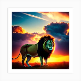 Lion In The Sunset Art Print