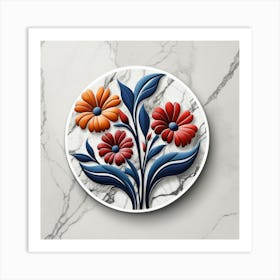 Flowers On A Marble Plate Art Print