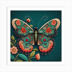 Butterfly With Flowers Art Print
