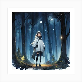 Girl In The Woods Art Print