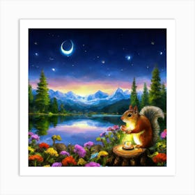 Squirrel At Night Art Print