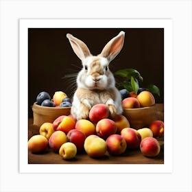 Rabbit With Peaches 1 Art Print