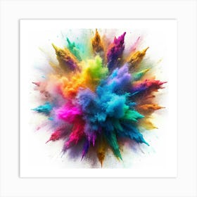 Colorful Powder Explosion On White Background Art Print