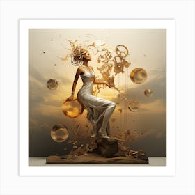 Golden Woman 3d Illustration: An Orgasm Art Print