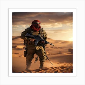 Soldier In The Desert Art Print