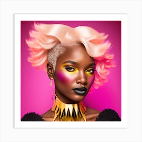 Beautiful African Woman With Pink Hair Art Print