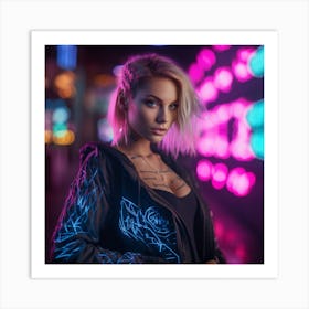 Neon Girl In Neon Jacket 2 Art Print