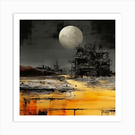 City Under A Full Moon Art Print