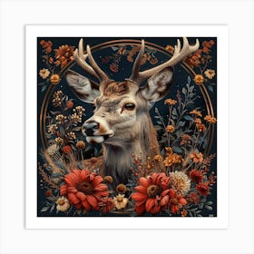 Deer With Flowers 2 Art Print