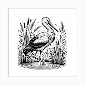 Line Art stork 1 Art Print