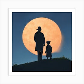 Silhouette Of A Man And Child Art Print