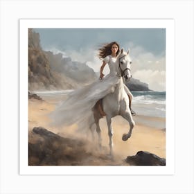 White Horse On The Beach Art Print