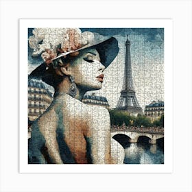 Abstract Puzzle Art French woman in Paris 12 Art Print