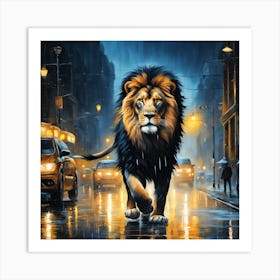 Lion In The Rain 1 Art Print